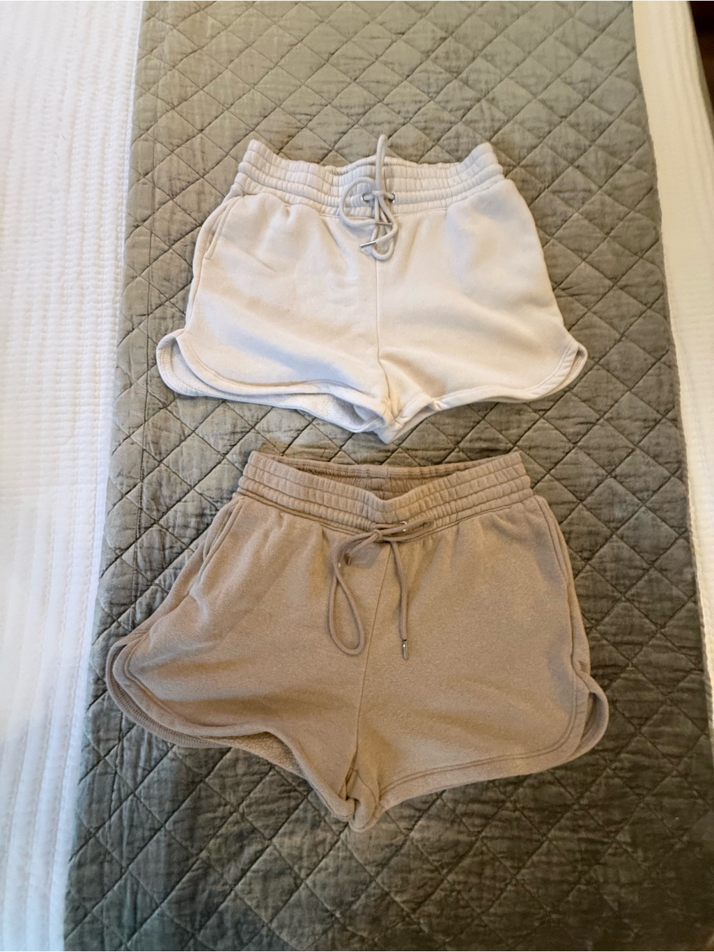 Women's Athletic Drawstring Shorts White And Tan